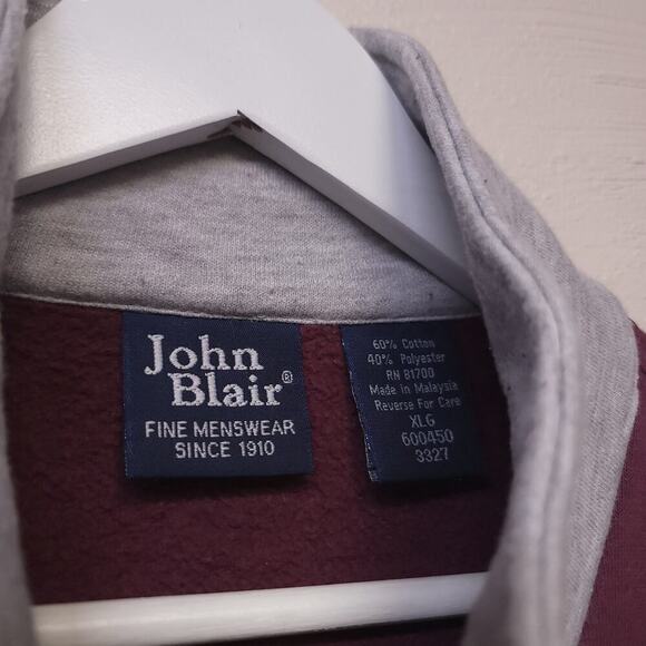 John Blair Sweatshirt Size Xl Men's Full Zip Maroon Burgandy Cotton Blend Adult - Picture 2 of 9